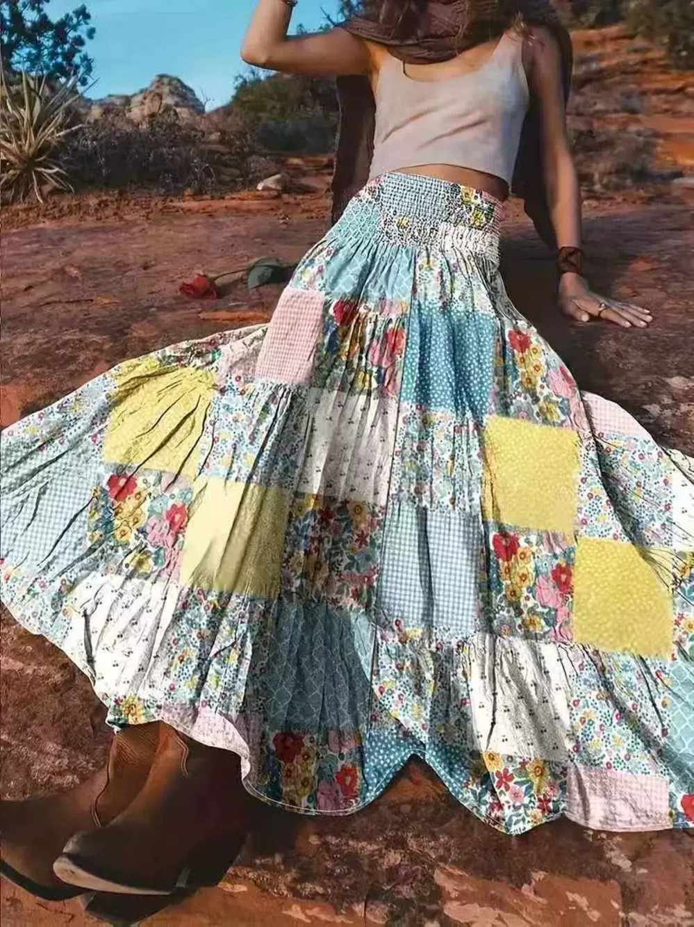 Forever 21 Printed Patchwork Floral Maxi Skirt